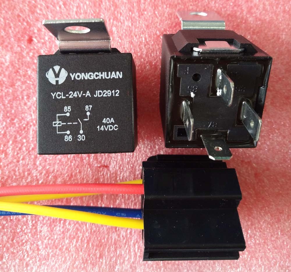 JD2912 SPDT 4 Pins Automotive Truck Car Relay DC 24V 24VDC 40A with SOCKET
