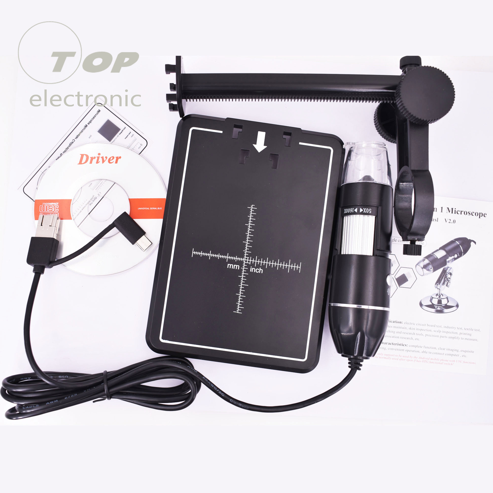 2MP USB 1000X 8 LED Digital Endoscope Microscope Magnifier Camera+Lift Stand