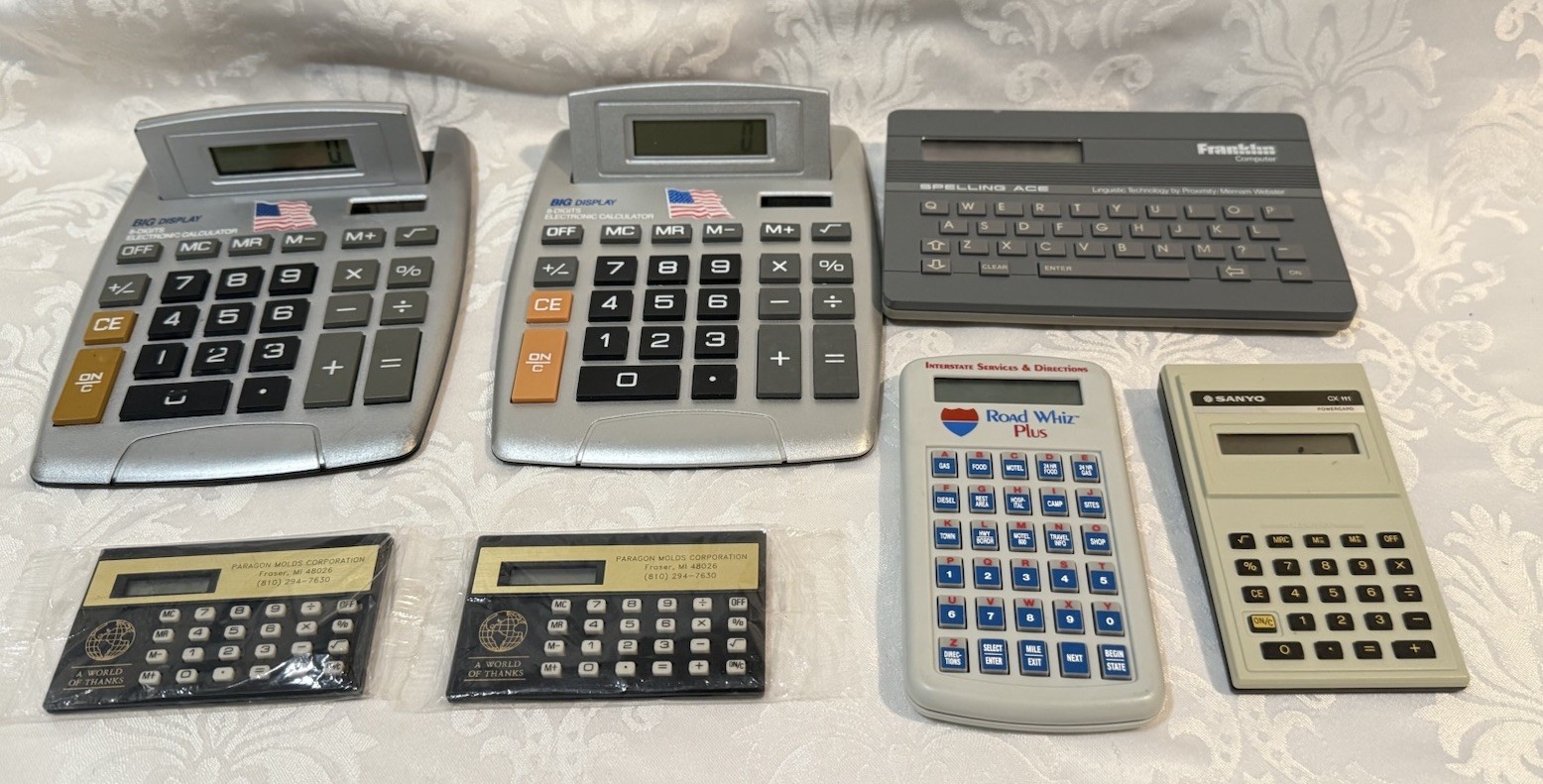 bundle Of 7 multiple unbranded Big, Small Display electronic calculators Working