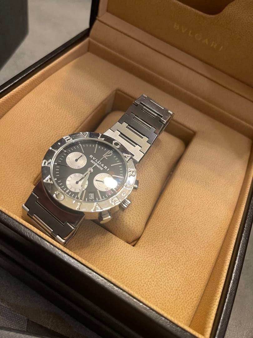 Bulgari Watch Chronograph AT BB38SSCH 38mm Stainless Steel Black Overhauled Mens