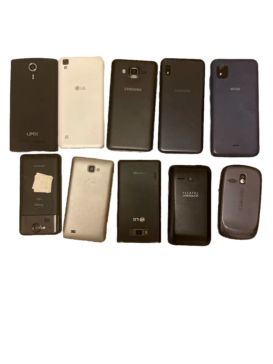Mixed Brand & Model Samsung LG Wiko Alcatel UMX Lot Of 10 Old Cellphones Black