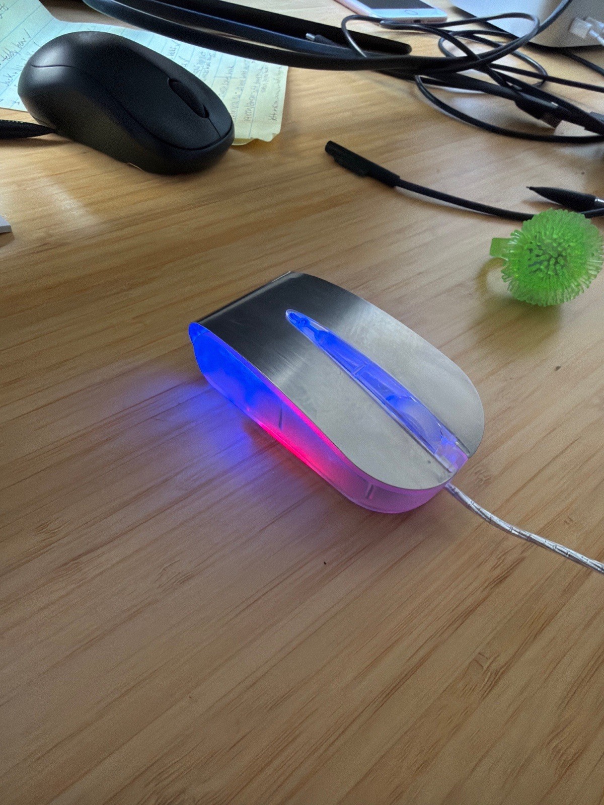 Vintage Y2K Clear Optical USB Mouse HTM-39WT | Brushed Chrome & LED Lights