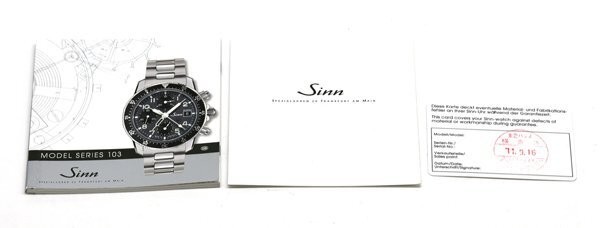 Sinn Watch Instrument 103.B.SA.AUTO Chronograph Automatic Black Dial Wristwatch