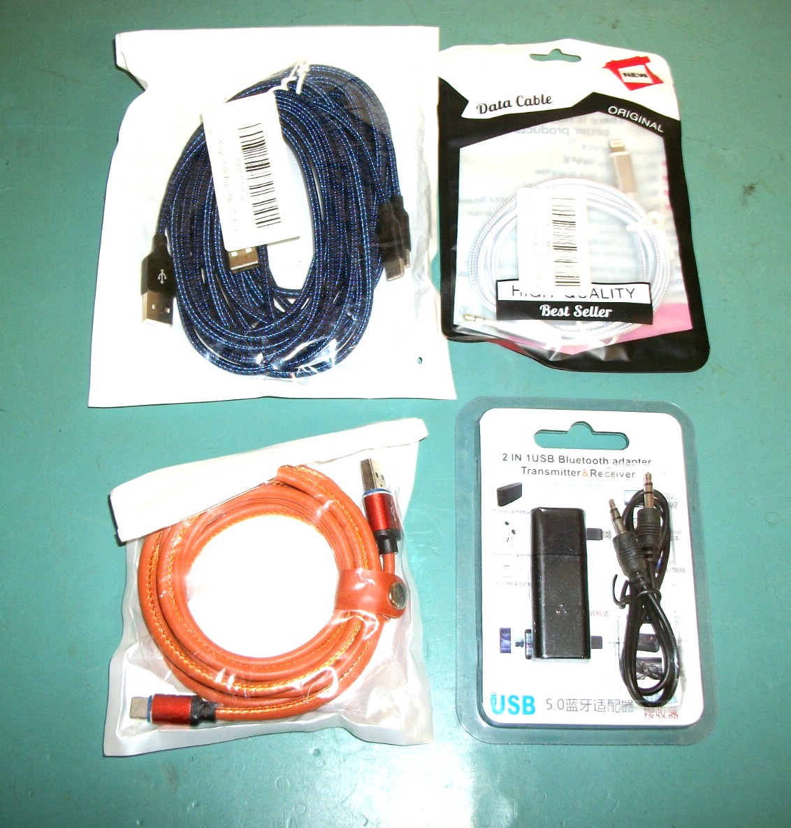 Lot of 4 Various Charging Cables (Type C, IOS12, USB C-USB A) & Bluetooth Adapt