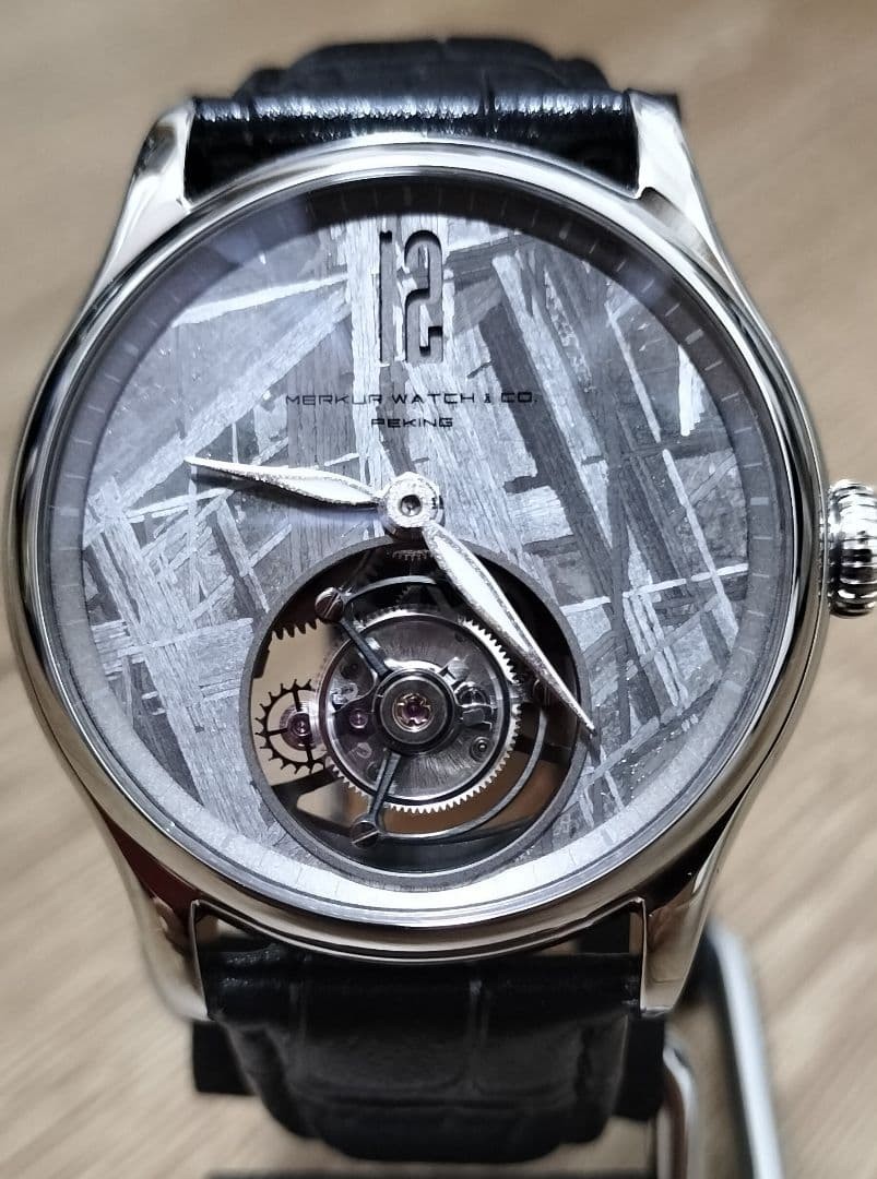 Merkur Wristwatch Tourbillon Meteorite for men black color 42mm Hand-rolled