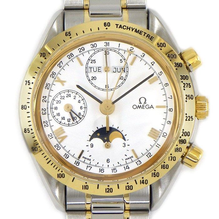 Omega Speedmaster 3336.20 Watch White Dial Roman Numerals Moon Phase K18YG SS
