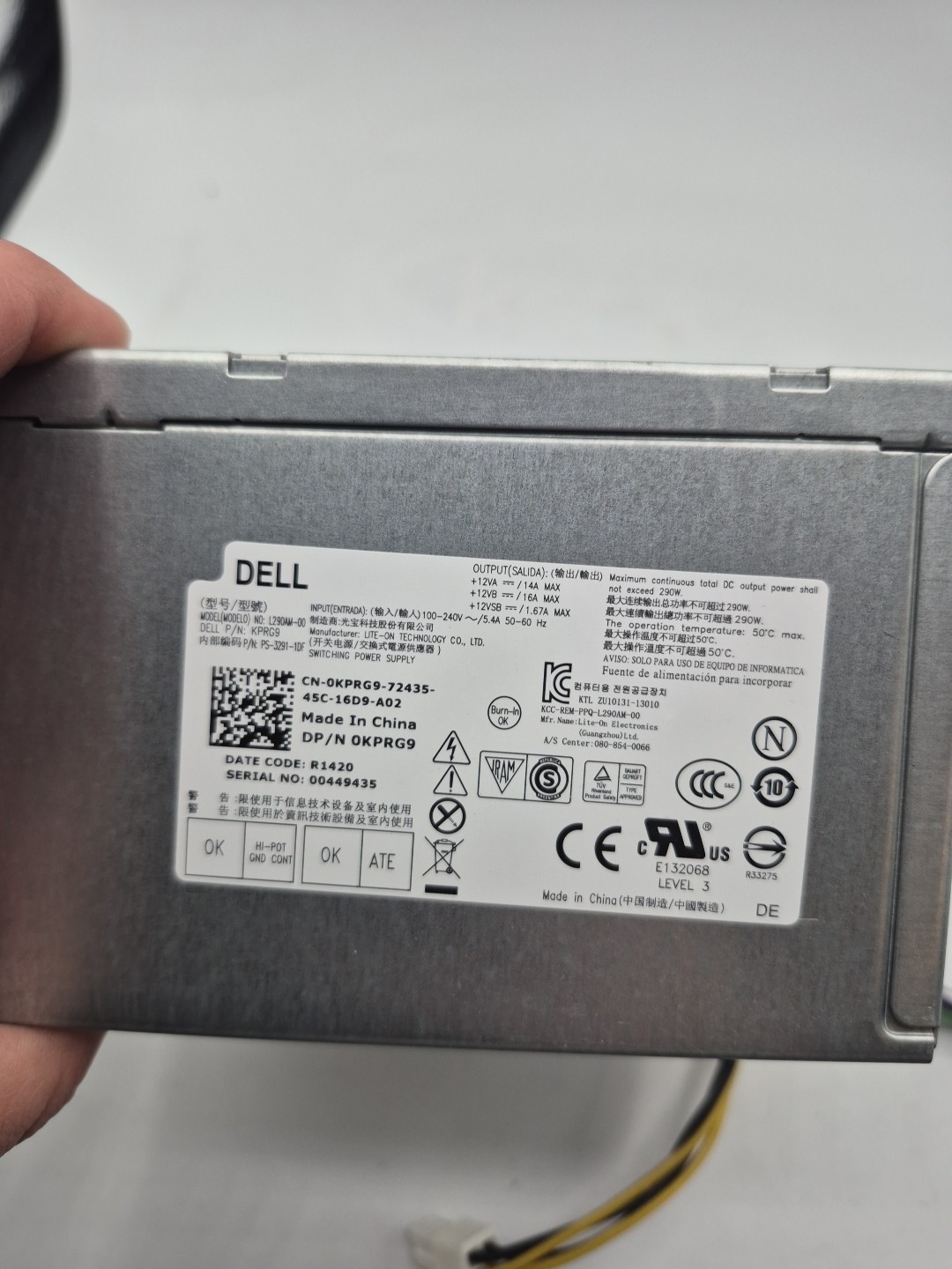 Dell 290 Watt L290AM-00 Power Supply – 0KPRG9 KPRG9 REV A02