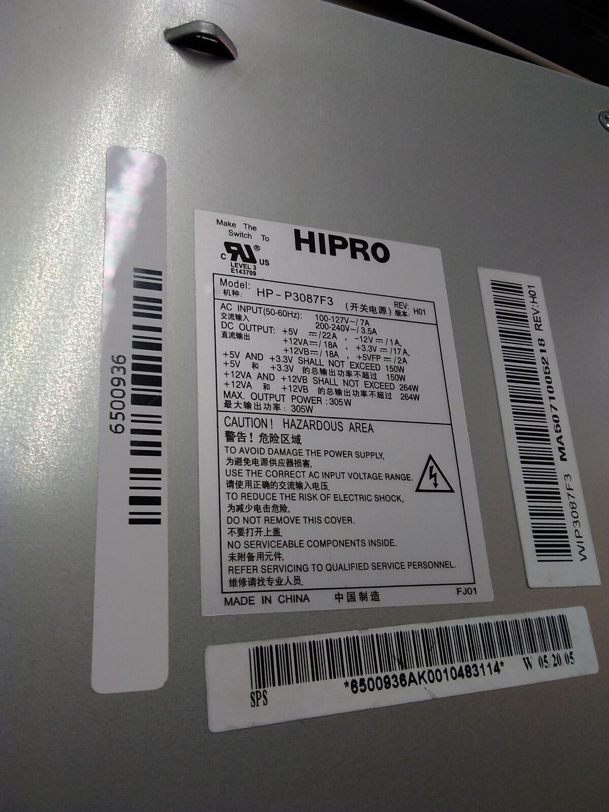 Hipro HP-P3087F3 305W DESKTOP Power Supply REV H01