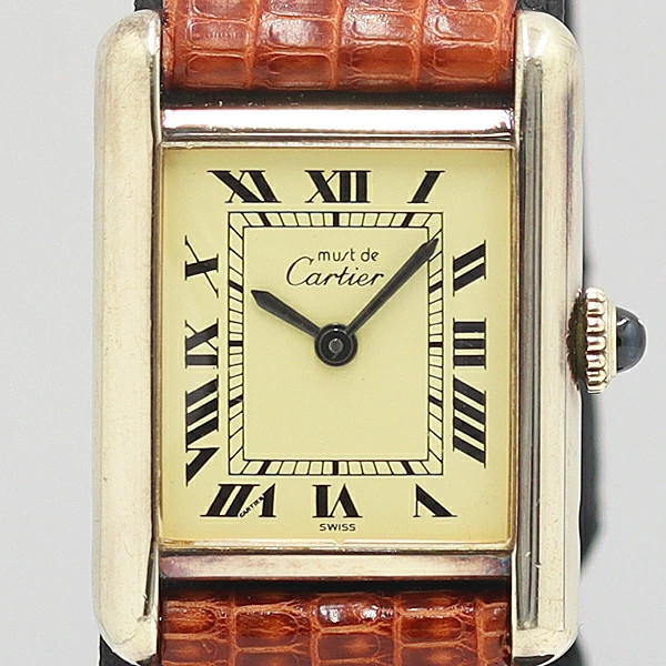 Cartier Must Tank 3205567 SV925 Quartz Square Dial Ladies Watch Accessary Auth