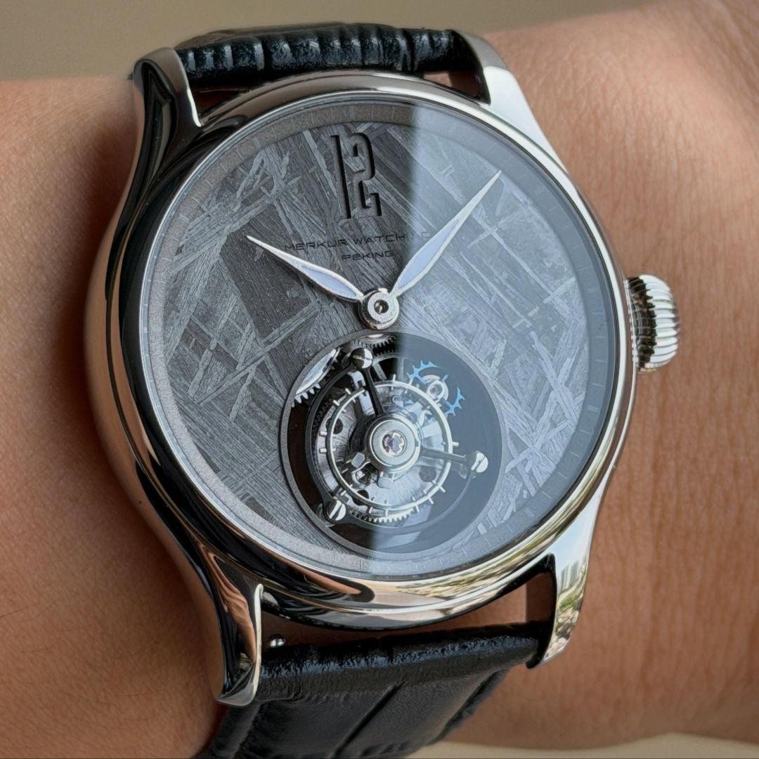 Merkur Wristwatch Tourbillon Meteorite for men black color 42mm Hand-rolled