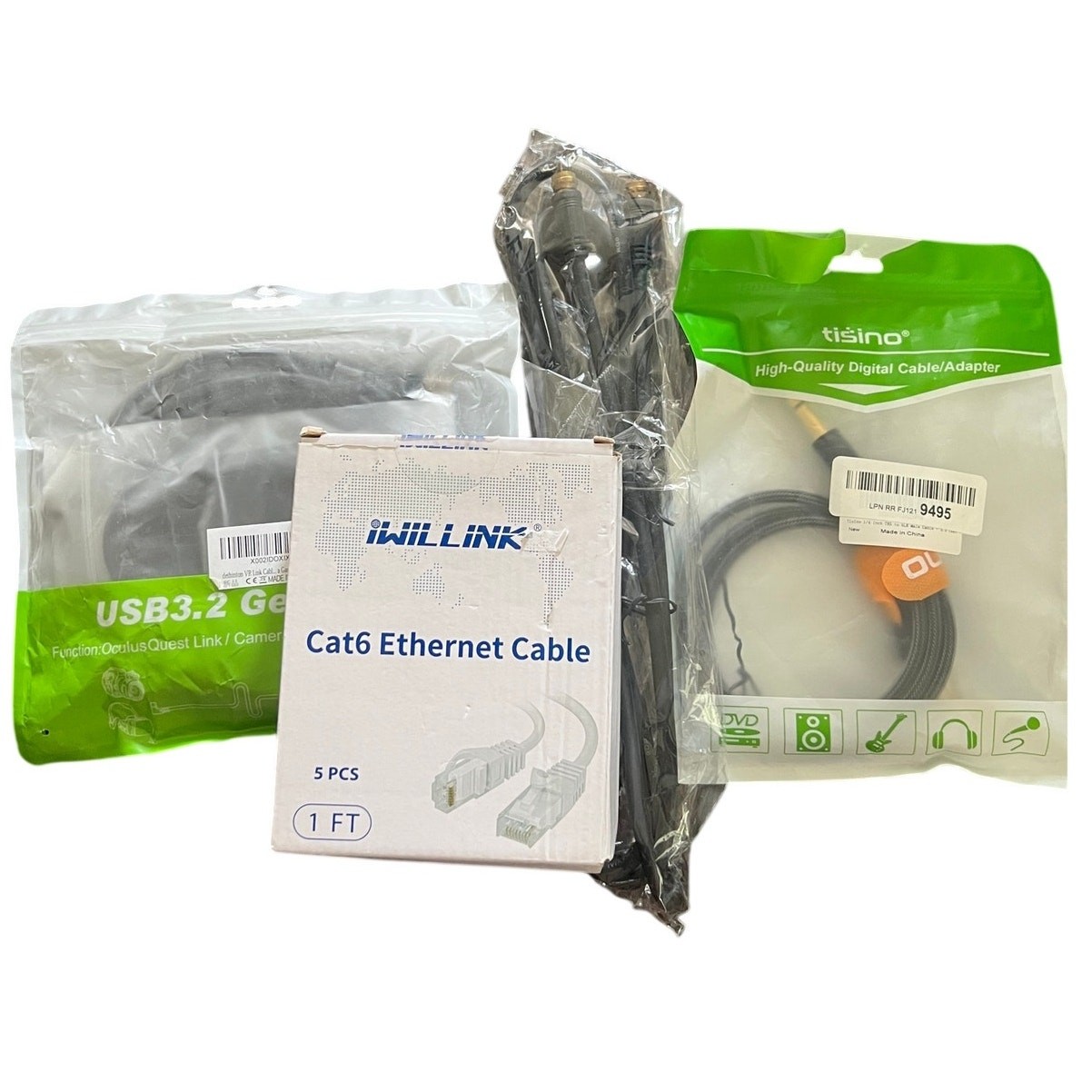 Electronics Cable Lot-Cat 6 Patch Ethernet, Coax, USB 3.2 Gen 1 VR , TRS to XLR