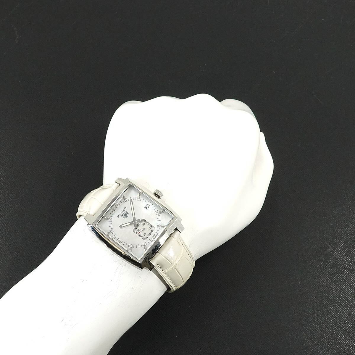 TAG Heuer Monaco WAW131B Boys Watch 12 Diamonds Date White Shell Quartz Square