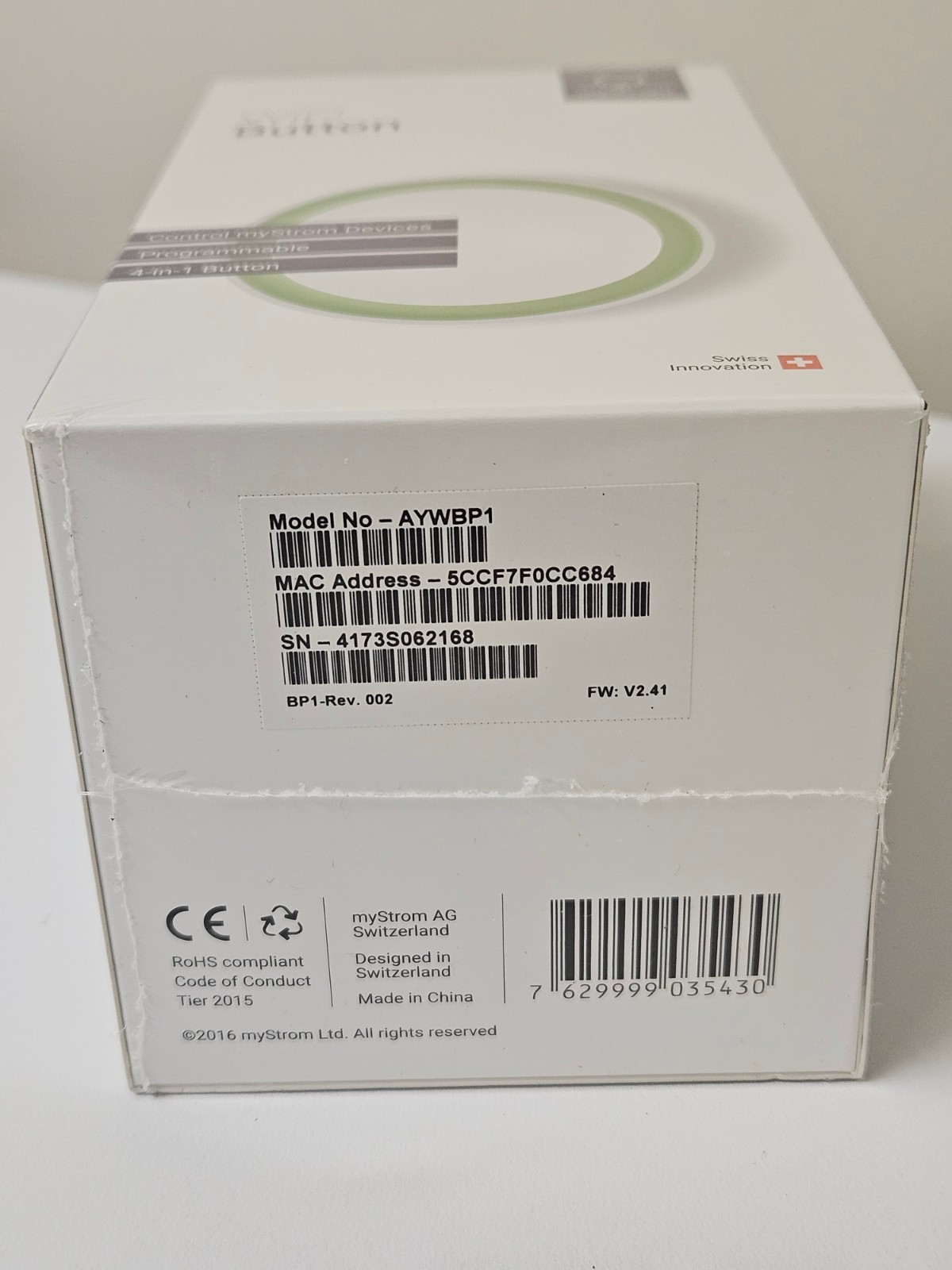 myStrom WiFi Button AYWBP1 Brand new in original box and plastic wrap