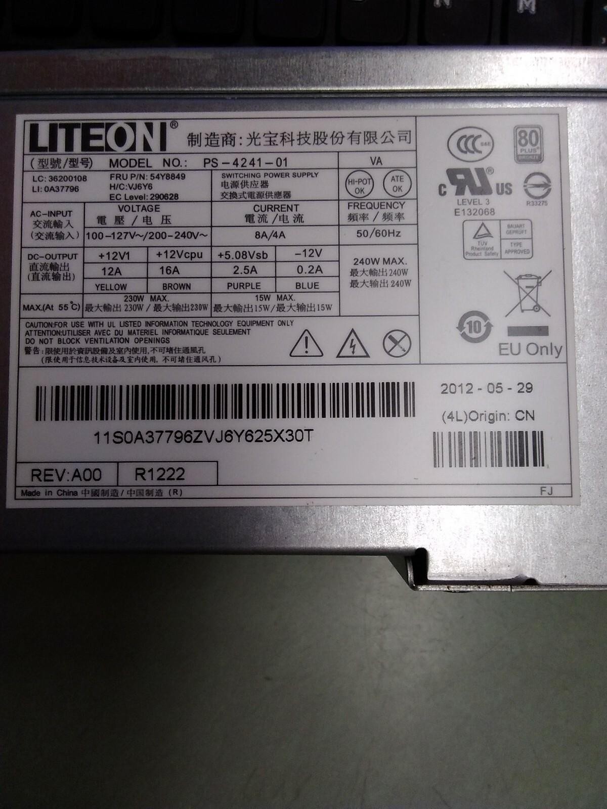 LiteOn PS-4241-01 230W ATX Desktop Power Supply 54Y8849REV A00