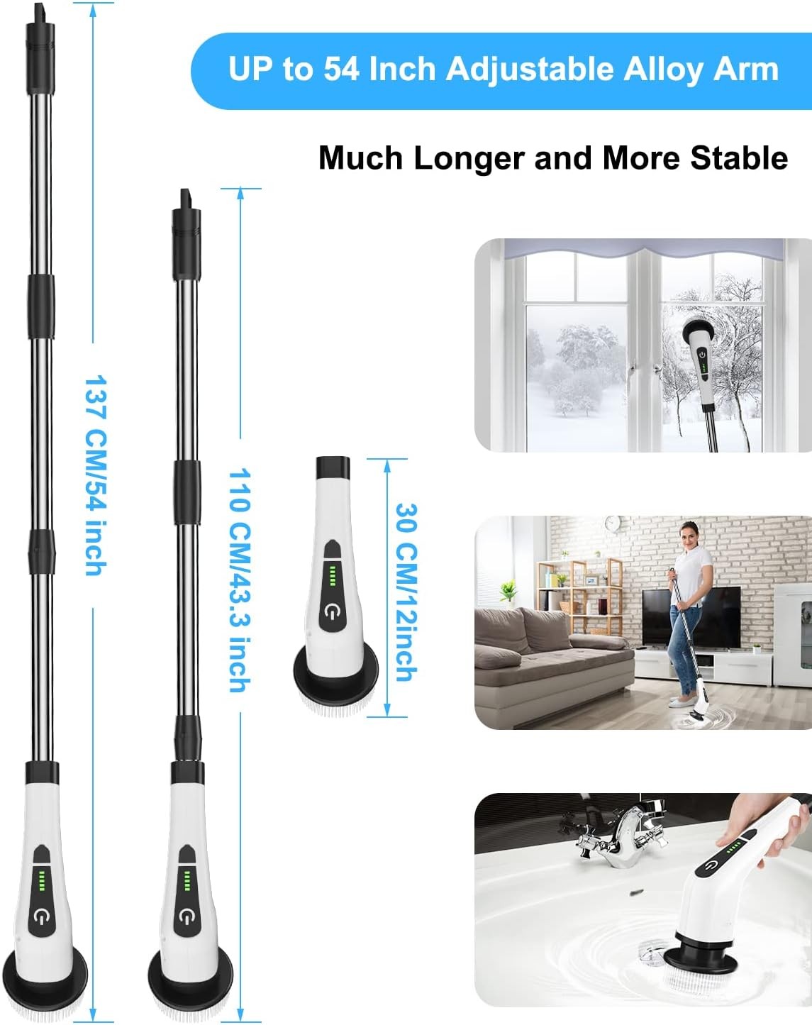 Leebein Electric Spin Scrubber, Cordless, 8 Heads, Dual Speed, Extendable