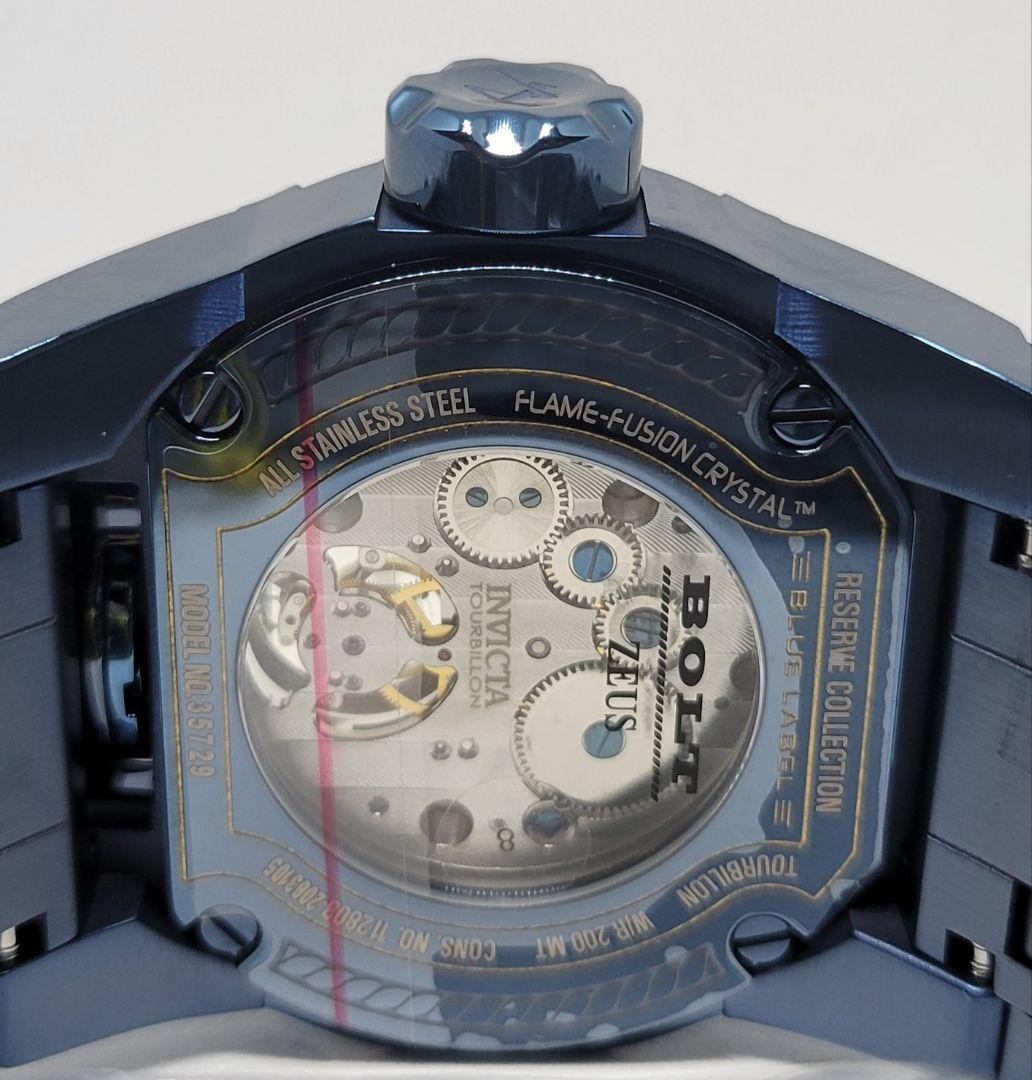 Invicta Reserve Bolt Zeus Magnum Tourbillon 52mm Watch Blue Dial Steel Band Box