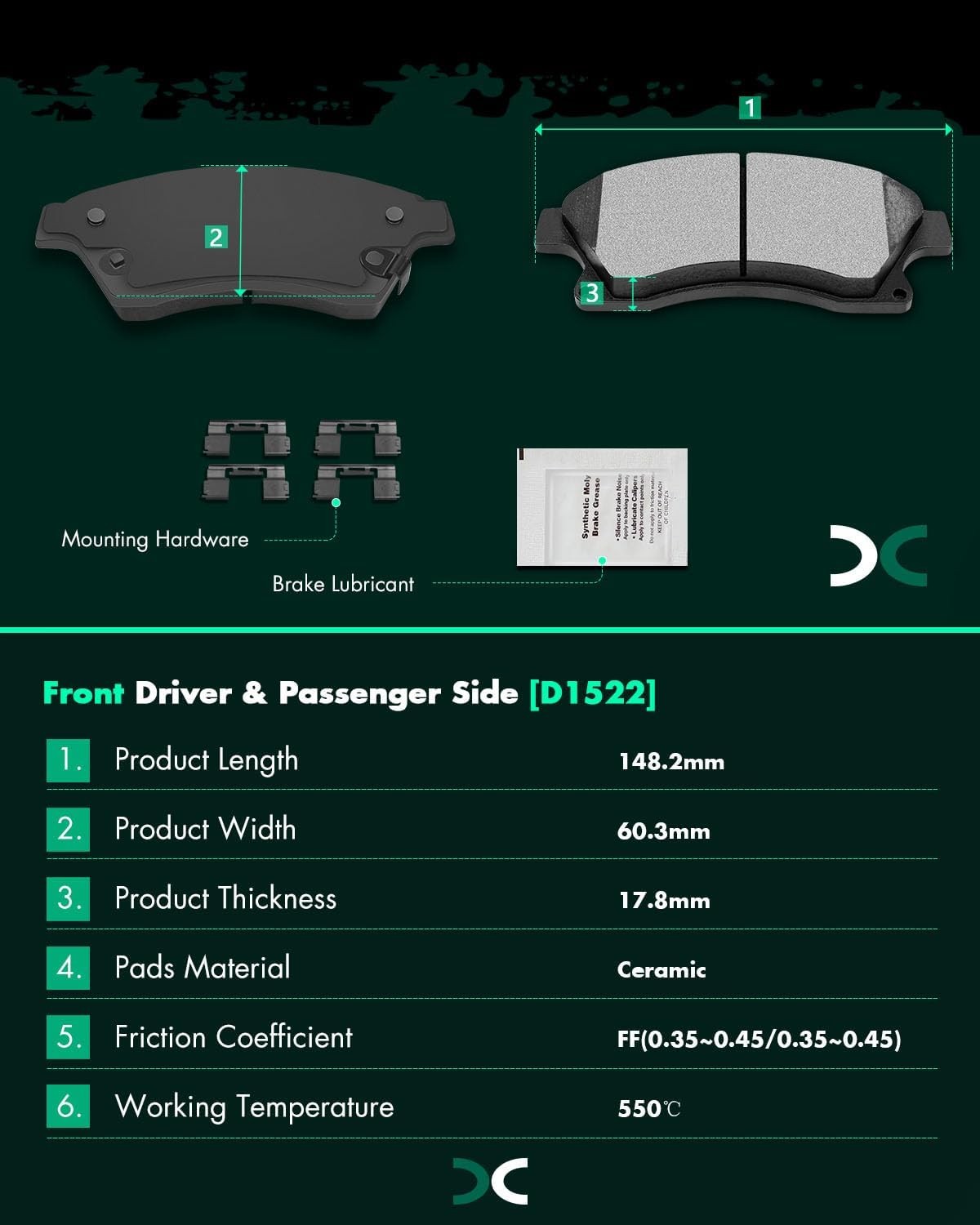 SCITOO D1522 Front Ceramic Brake Pads Sets Fit For Chevrolet Cruze 2011-2015,For