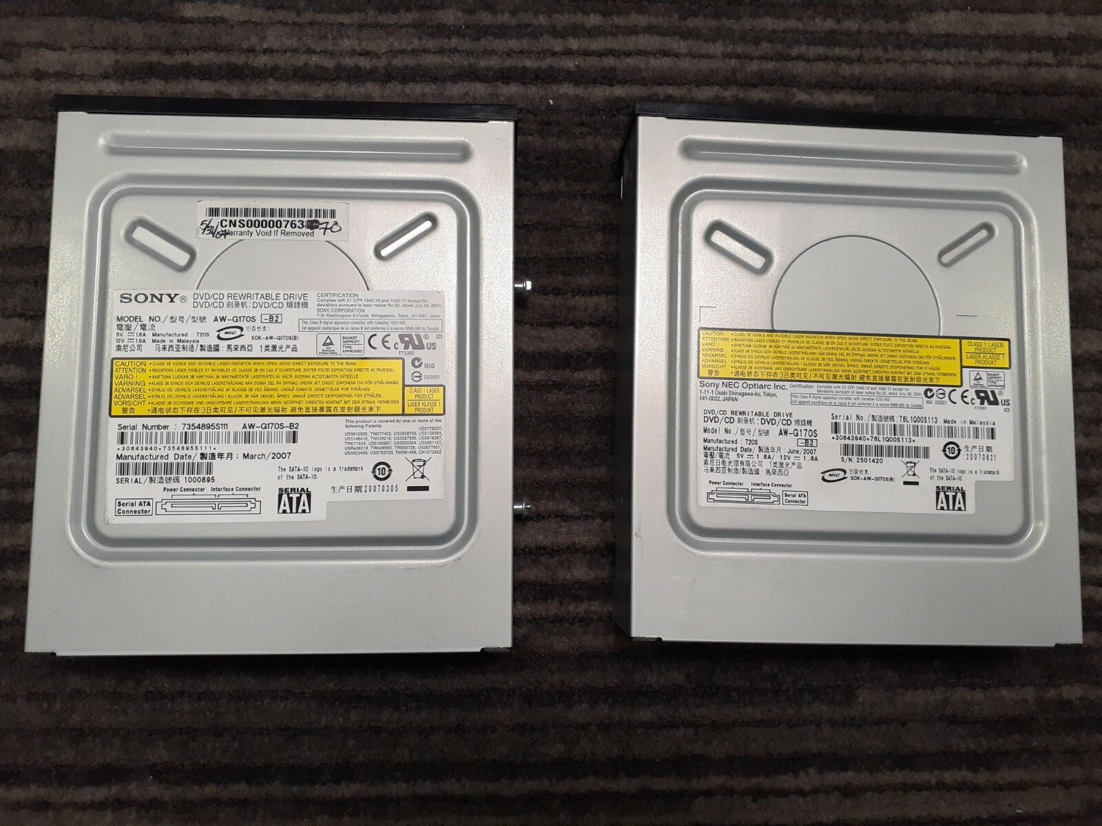 (2) Sony AW-G170S-BS SATA DVD CD REWRITABLE Drive