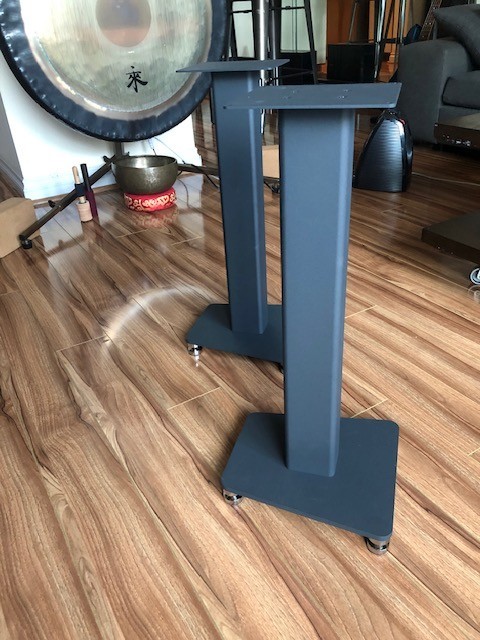 Minty! ELAC LS80 Speaker Stands. All metal. Fillable. 23 5/8″ Tall. Matte Gray.