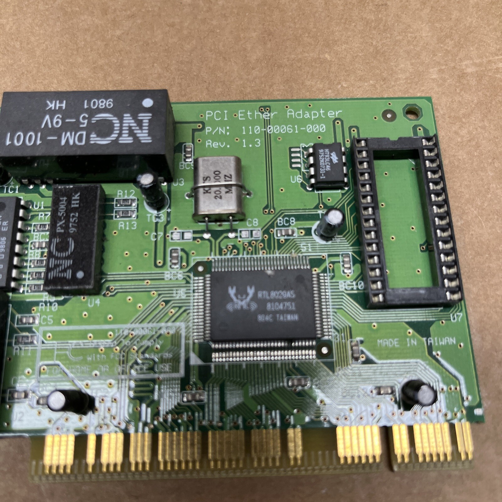RTL8029AS PCI 10BT 10B5 COAX / R45 ETHERNET BNC Tested Working