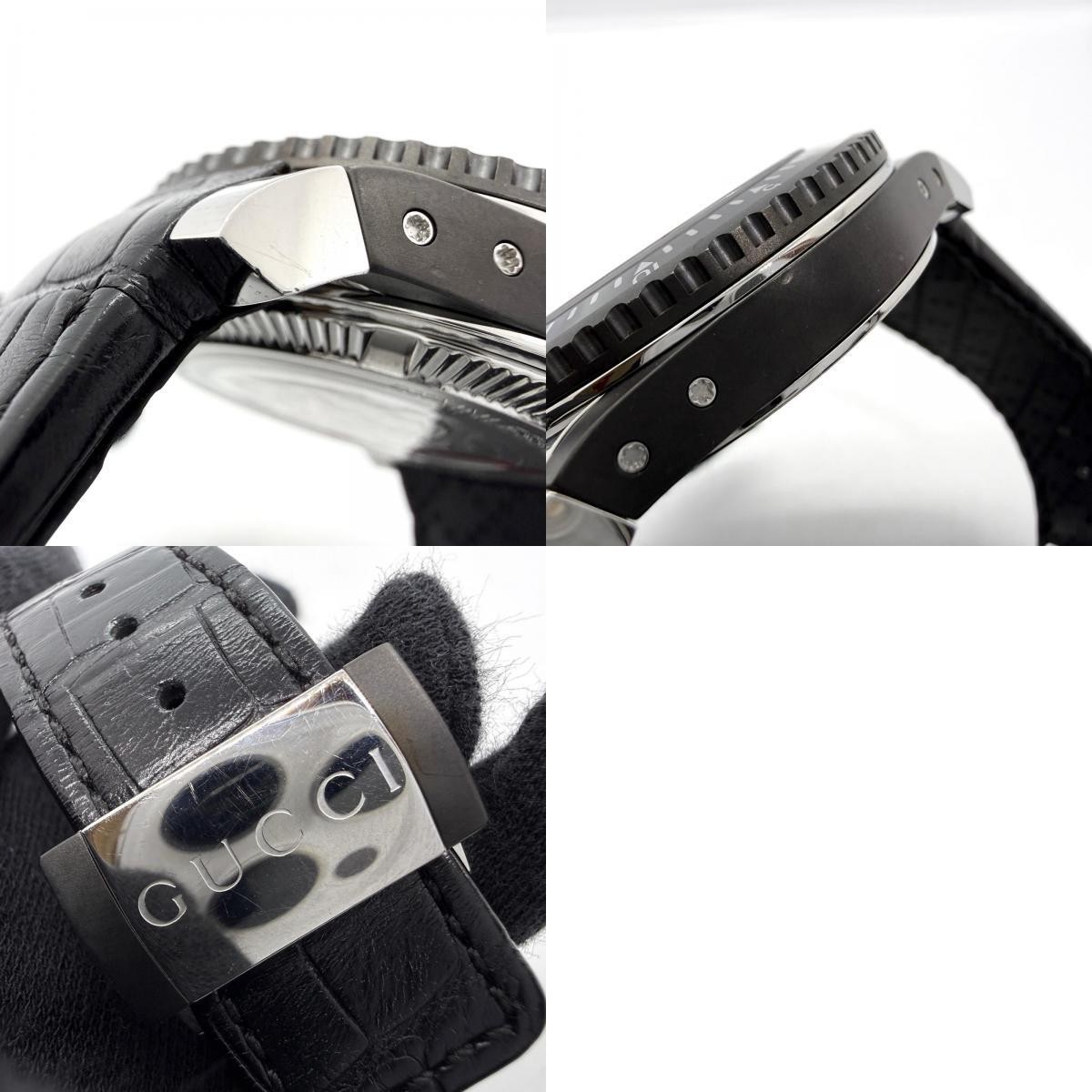 GUCCI Watch 136.2 DIVER 300M/1000FT YA136201 Black Automatic Leather Men Working