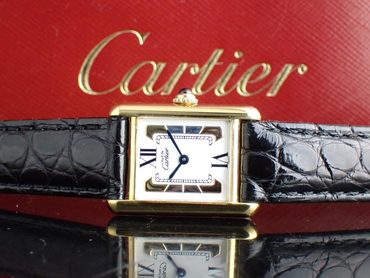 Cartier Must Tank SM W1006354 White Square Dial Box Quartz Watch Accessary Auth