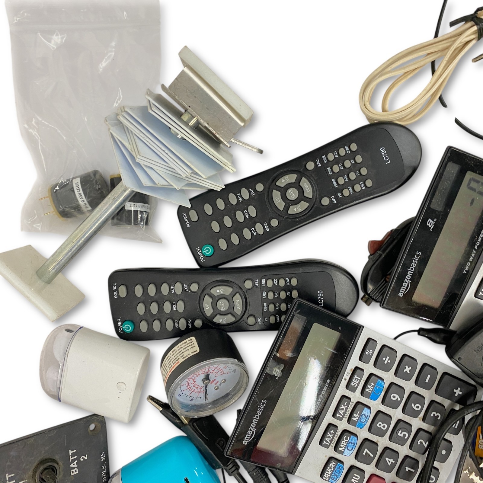 Mixed Electronics Lot – Batteries, SD Cards, Calculators, Cords, Gauges and More