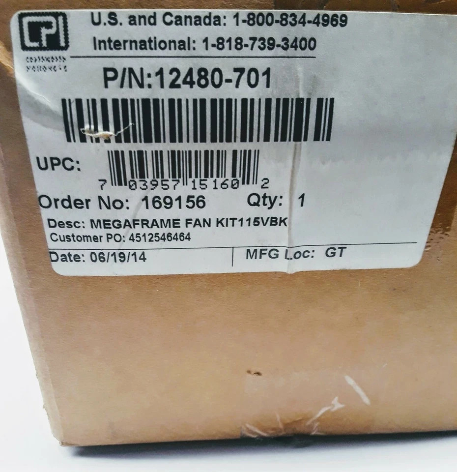 CPI 12480-701 MegaFrame Rack Fan Kit 115V 4-Fan Dual Cooling Assembly NEW