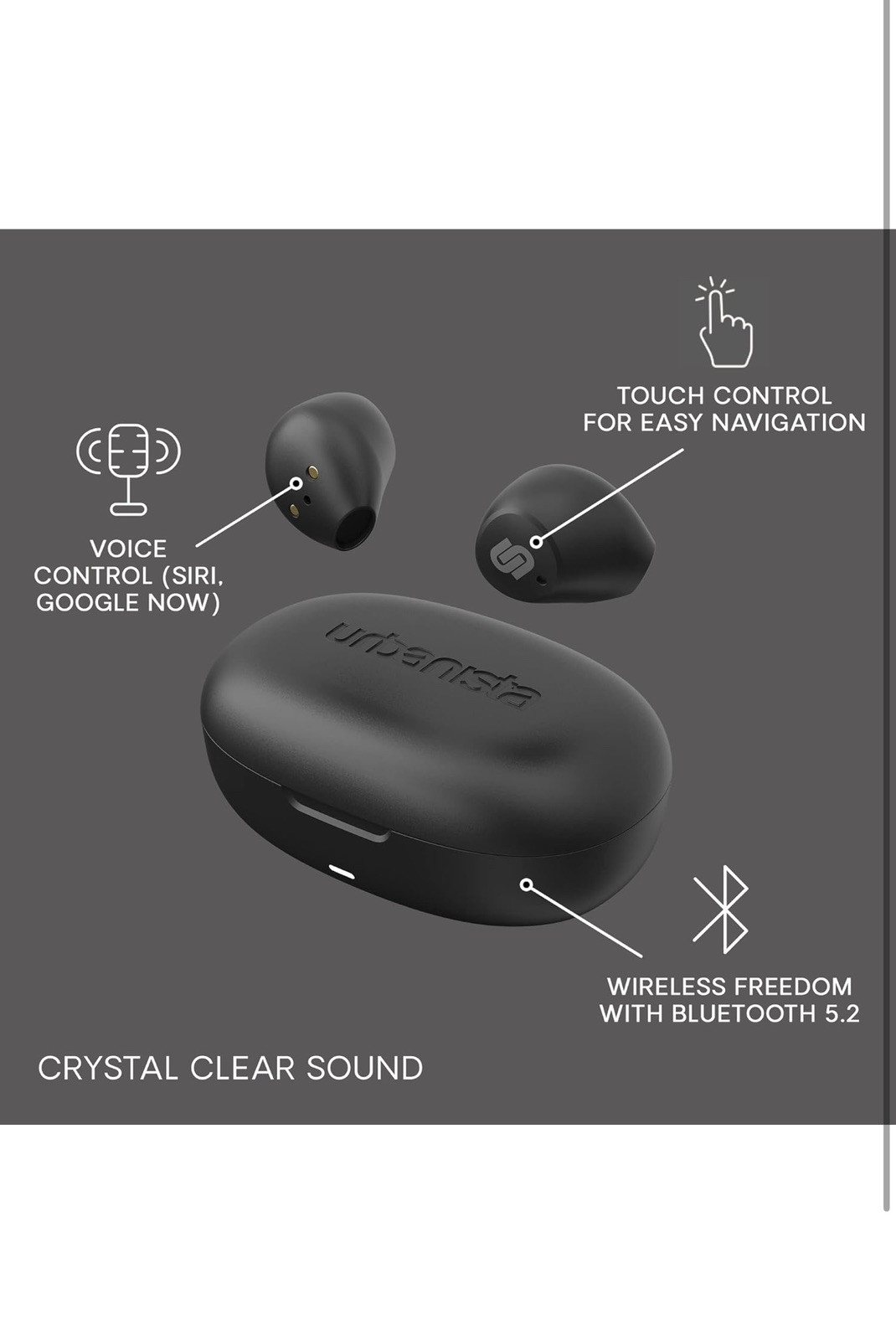 Urbanista Wireless Earbuds, Bluetooth 5.2 Enhanced Small Headphones, Touch Contr
