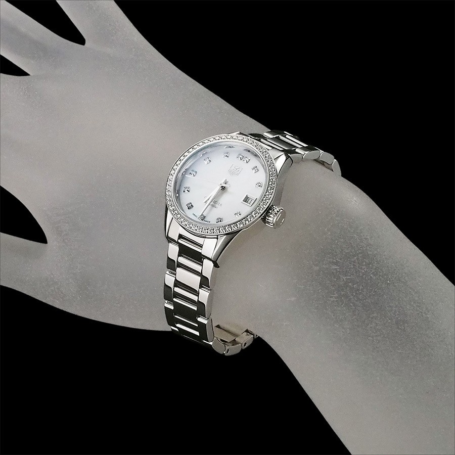 TAG Heuer Carrera Calibre 9 Diamonds WAR2415.BA0776 White Shell Round Date Auth