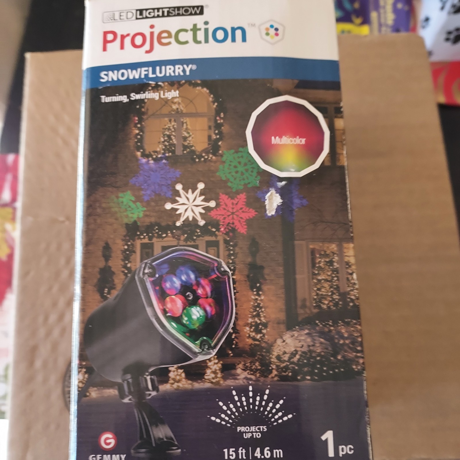Led LightShow Projection Multicolor Snow Flurry Swirling Snowflakes NEW Open BOX