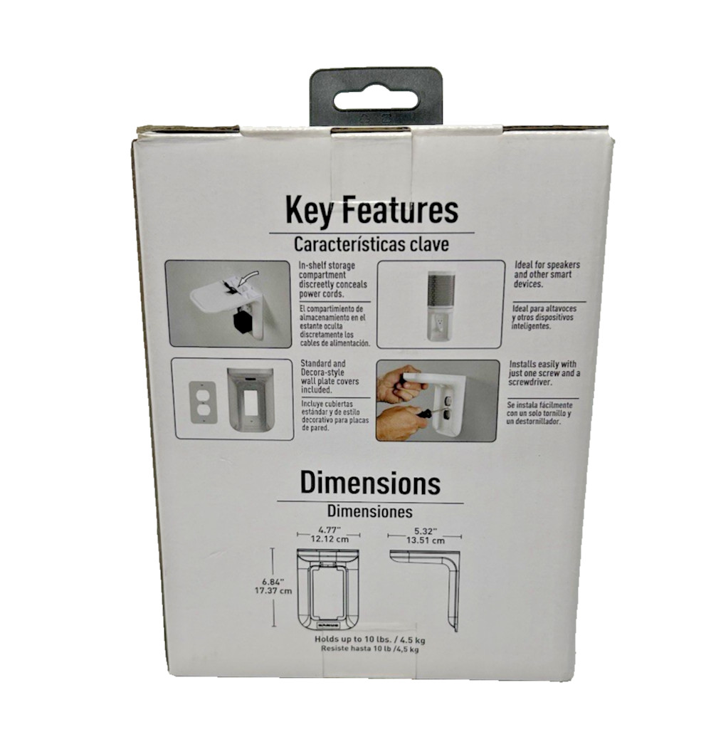 SANUS OUTLET COVER WITH SHELF-WHITE-NEW!