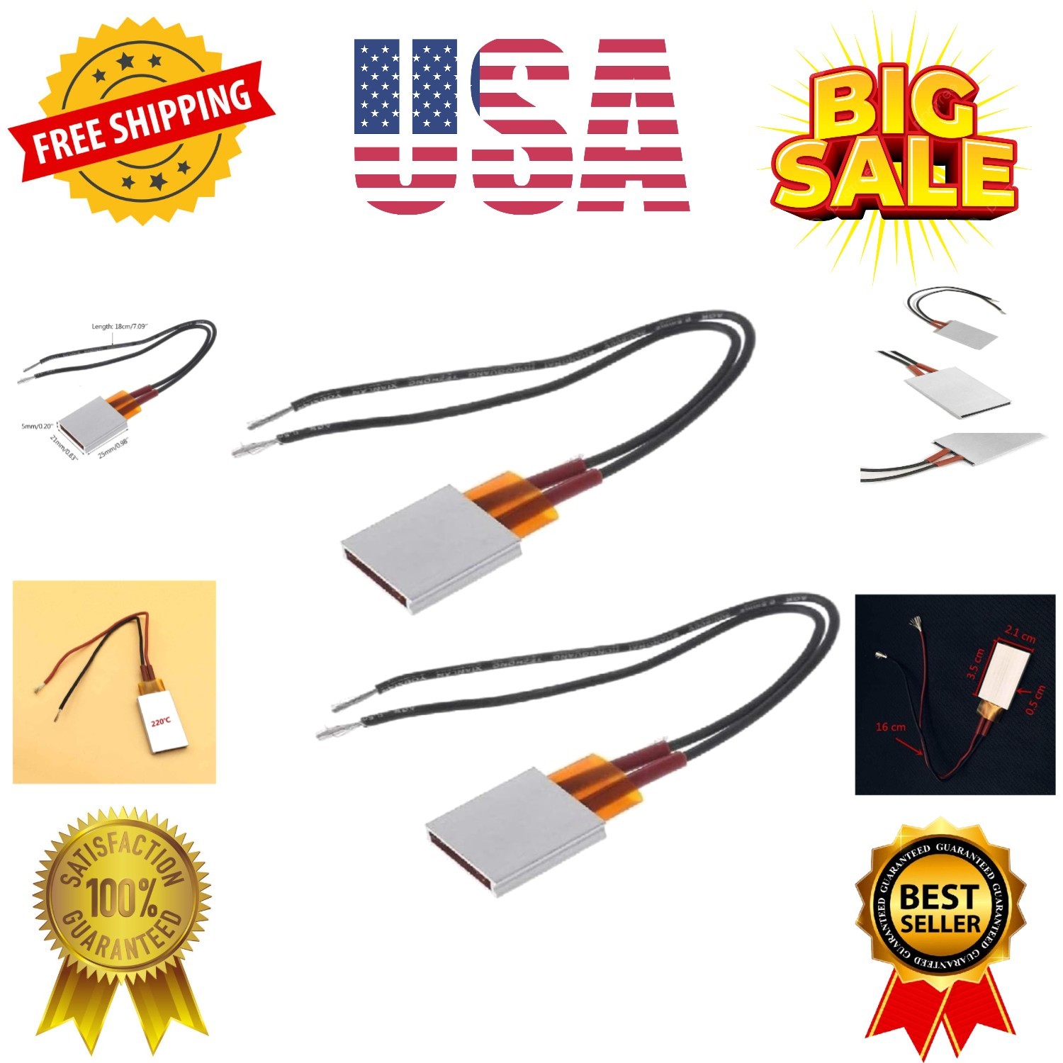 2pcs PTC Heating Element 5W-50W AC DC 12V/110V 80/120/220 Degree consistant T…