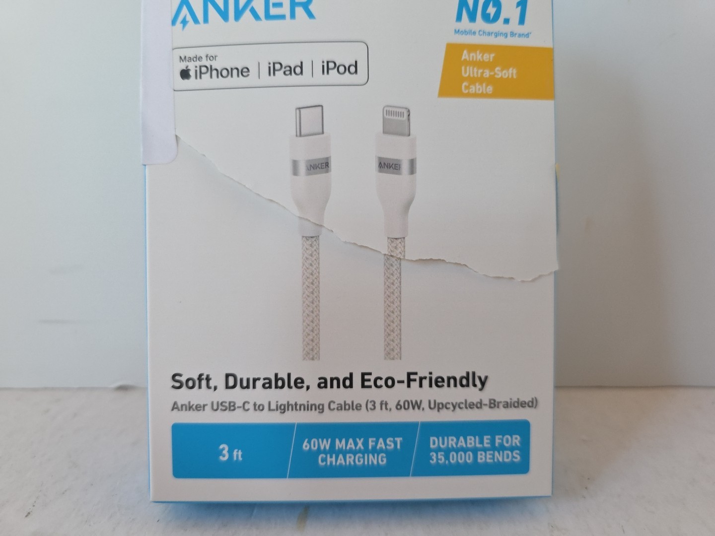 Anker USB C to Lightning Cable, 310 USB-C to Lightning Braided Cable(3ft, White