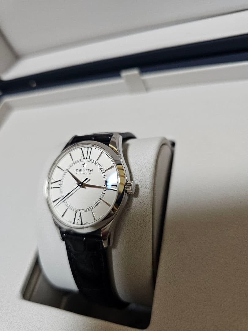 Zenith Elite Heritage Ultra Thin Ladies Watch White Round Dial Black Band Box