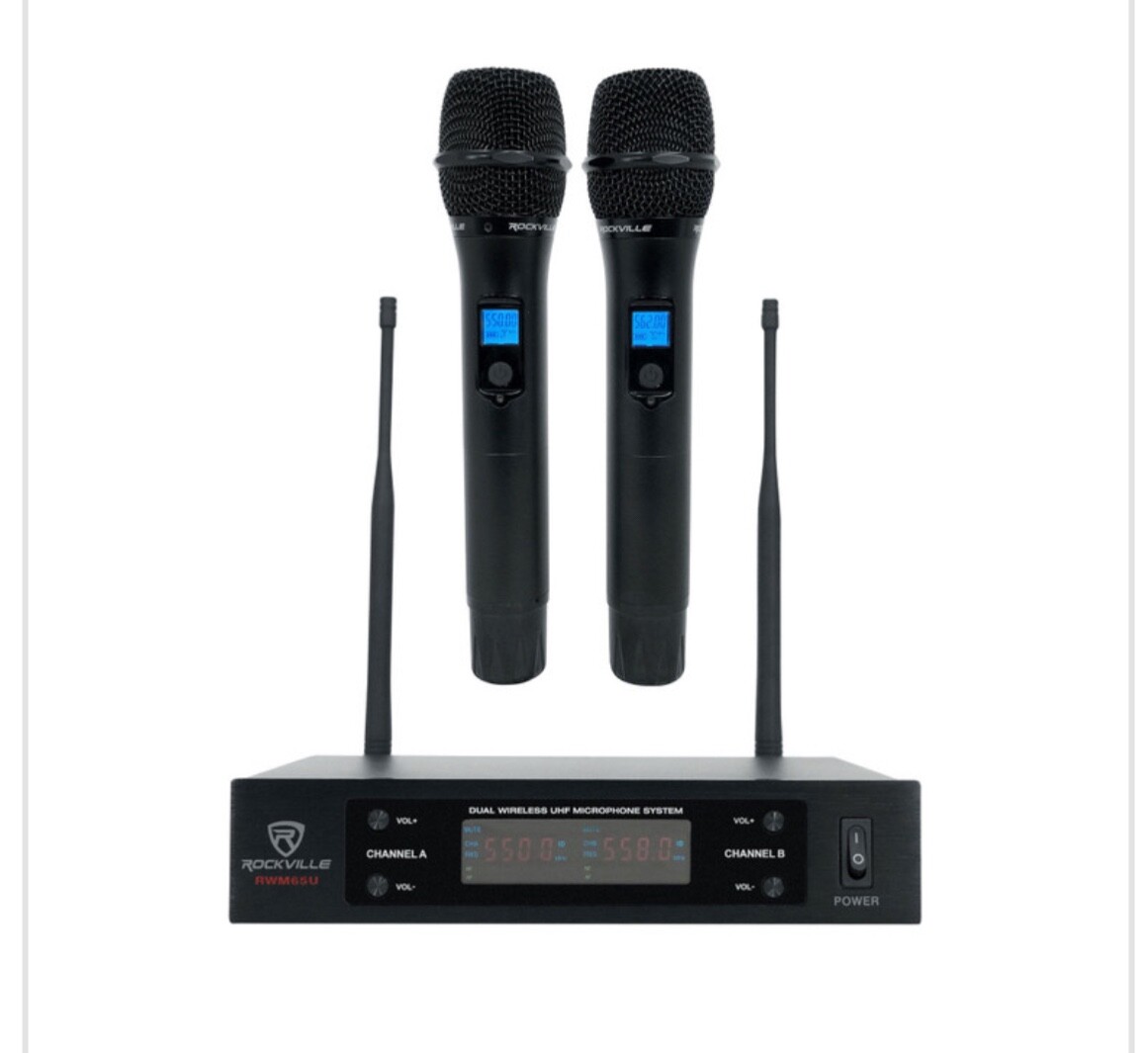 New Rockville VHF DUAL CHANNEL HANDHELD WIRELESS MICROPHONE SYSTEM