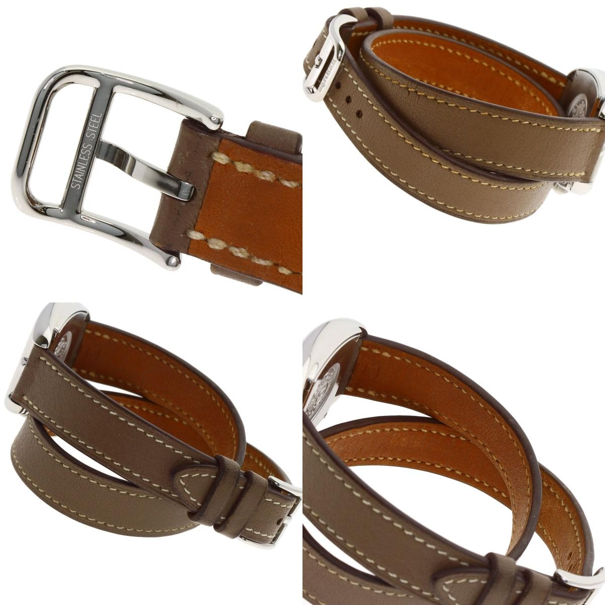 HERMES Cape Cod Watch Double Tour SS Leather Etoupe Quartz Square Woman w/Papers