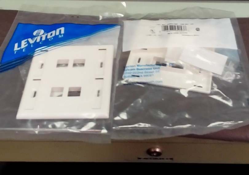 (2) Leviton 42080-4WP 4-Port Dual Gang QuickPort Wallplate with ID Windows White