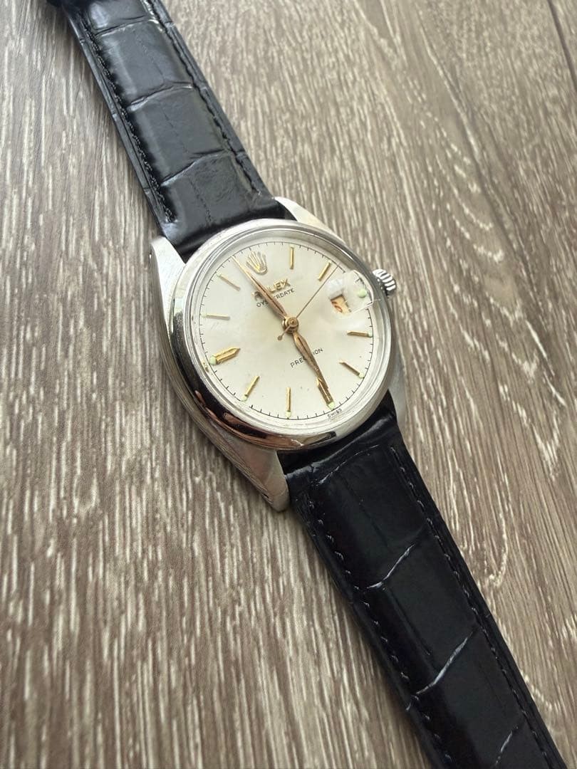 Rolex Watch Oysterdate Precision 6494 White Leather Band Red Black Calendar Rare