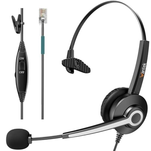 Wantek Corded Office Phone Headset Mono Noise Canceling Mic RJ Connector