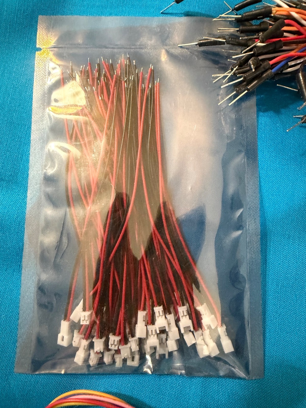 Lot of electronic parts-connectors, stepper motor, jumper wires, battery box