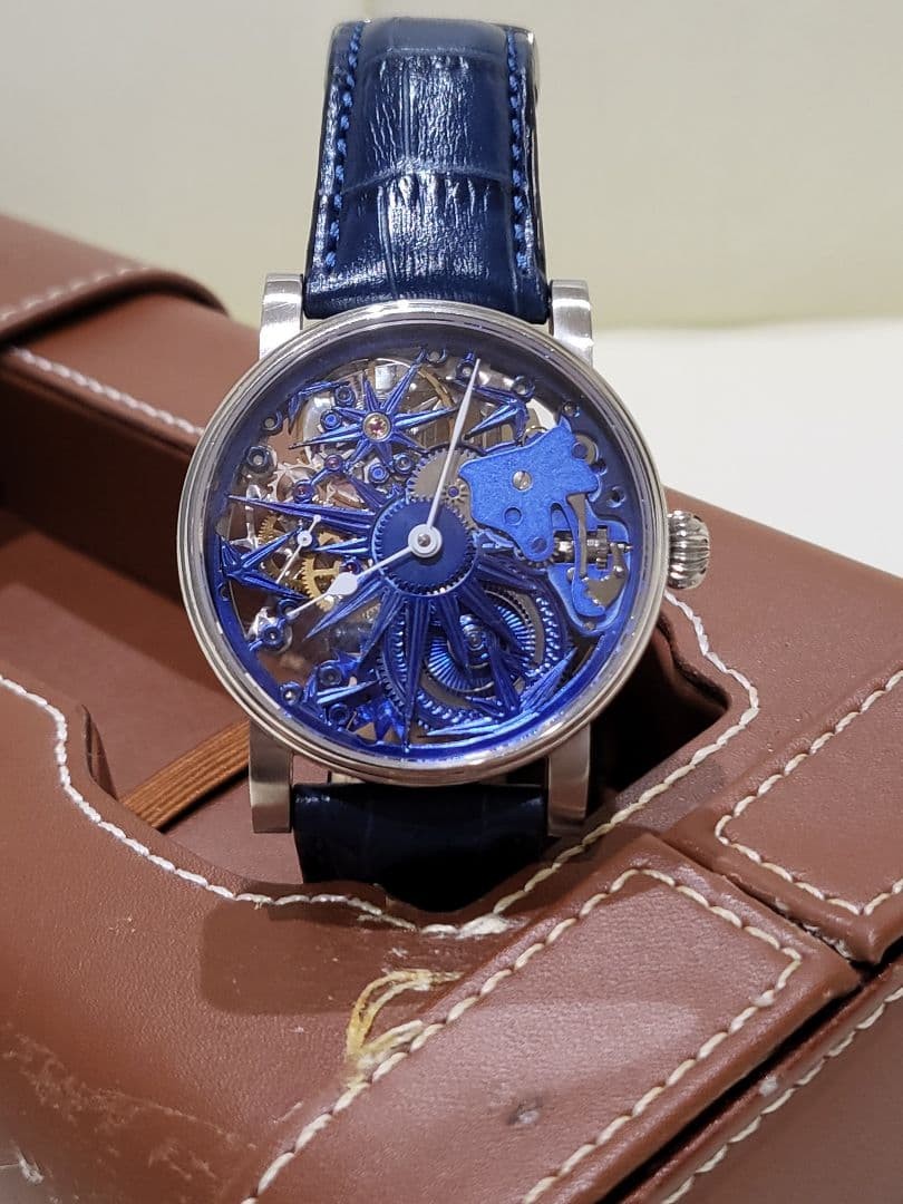 Schaumburg Watch Ice Blue Skeleton Dial Leather Men’s Wristwatch w/3 Straps