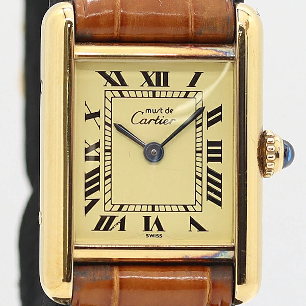 Cartier Must Tank Vermeil SV925 17232 Quartz Ladies Watch Square Dial Accessary