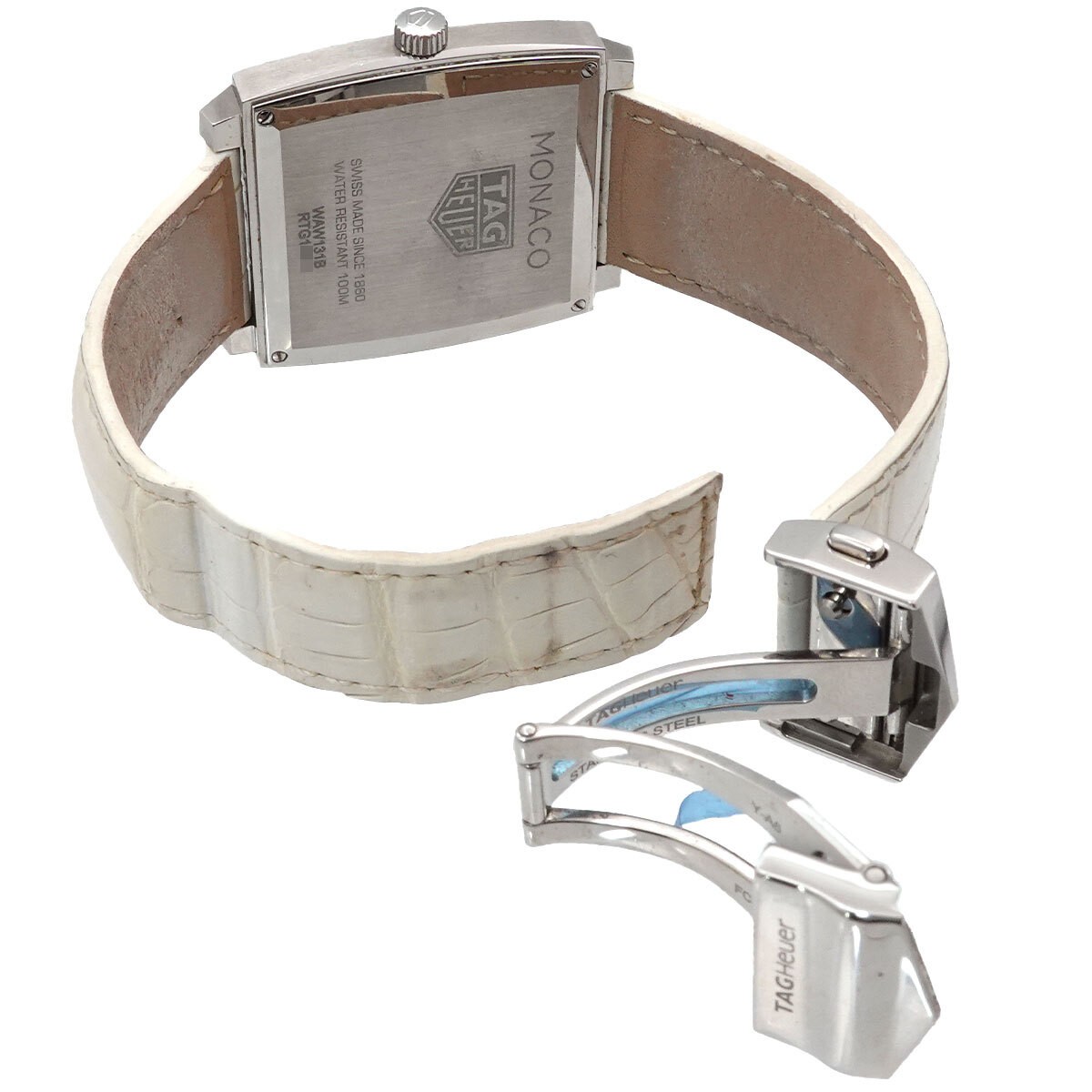 TAG Heuer Monaco WAW131B Boys Watch 12 Diamonds Date White Shell Quartz Square