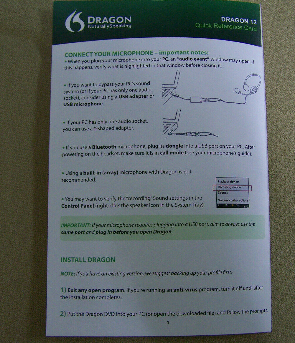 Nuance Dragon Naturally Speaking Version 12 Basics DISC ONLY, NO HEADPHONE/MIC