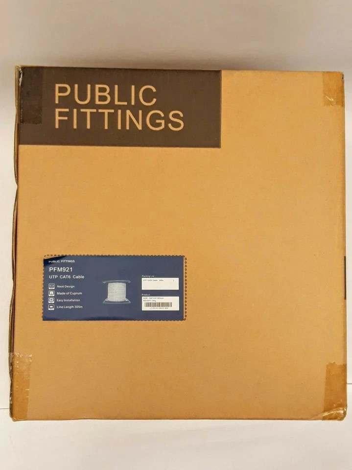 Public Fittings PFM921 CAT6 UTP Network Cable 23AWG Bare Copper 1000ft Bulk Spoo
