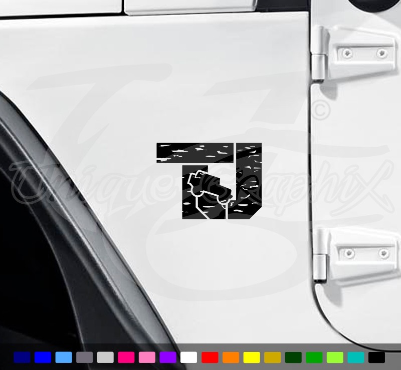 TJ Distressed Fender Decal 1 pair 5 inch Decal
