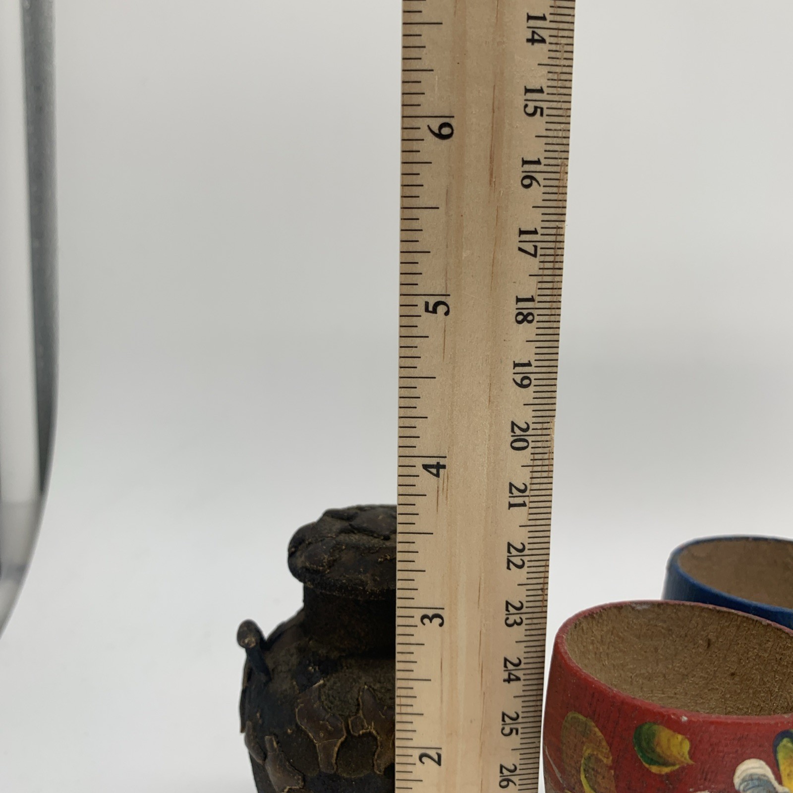 Miscellaneous Lot Collection 4 Wooden Egg Cups, Ceramic Vase, Mini Wood Vessel