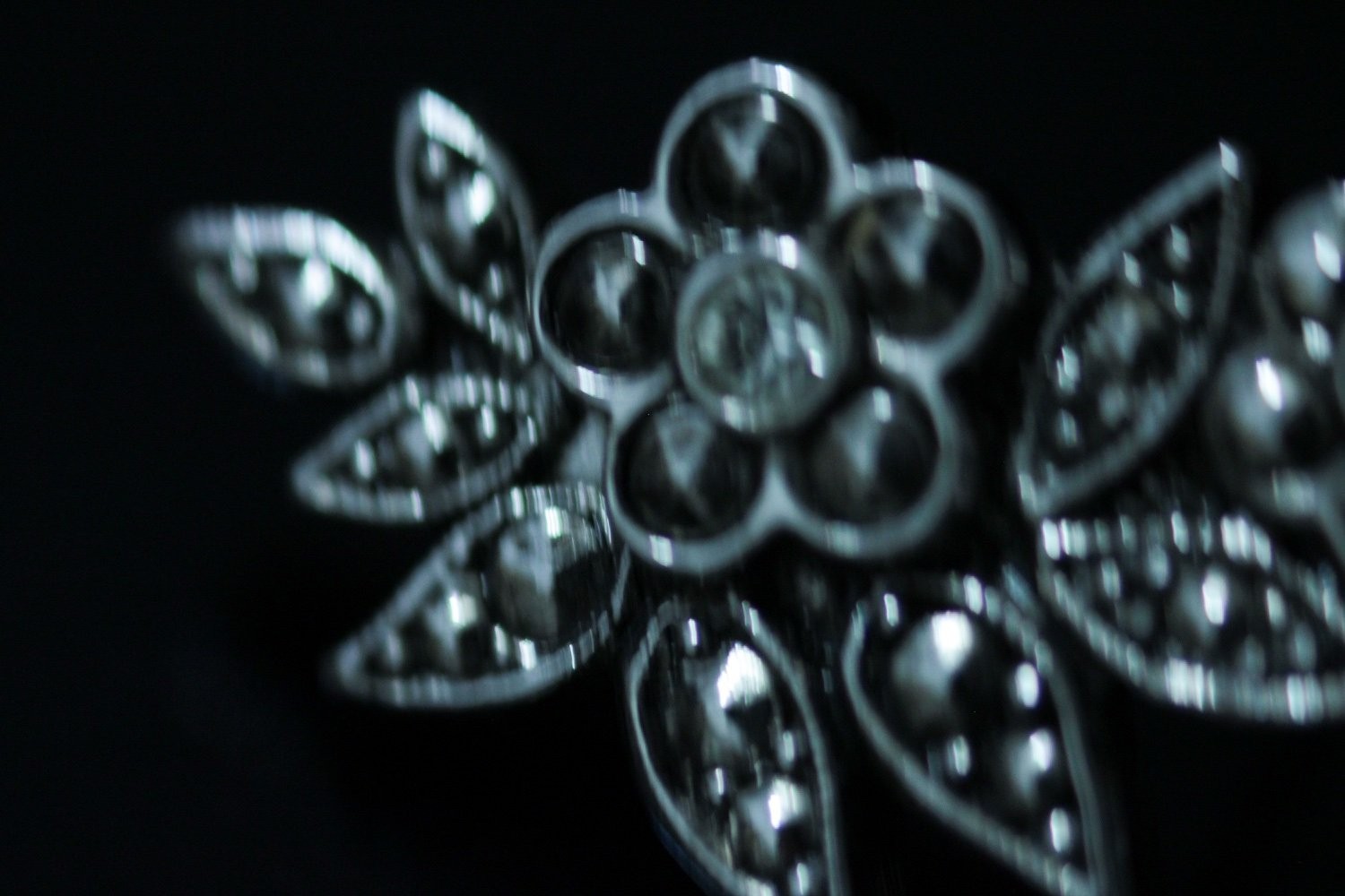 Vintage Art Deco Marcasite Flower Brooch Earrings Set Silver Tone Floral Leaf