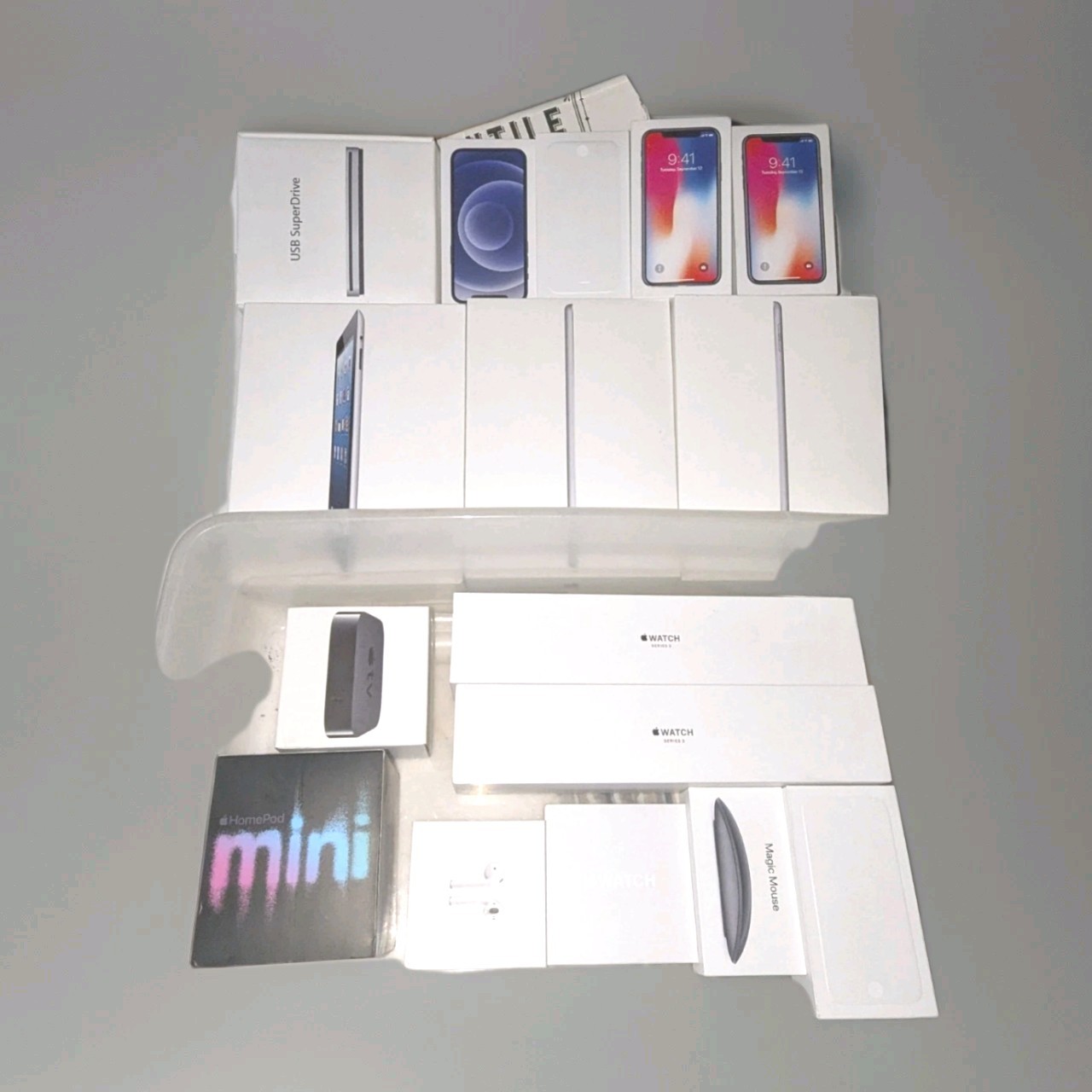 EMPTY* Apple Mixed Lot HomePod mini, Watch Series 3, Magic Mouse, USB SuperDrive